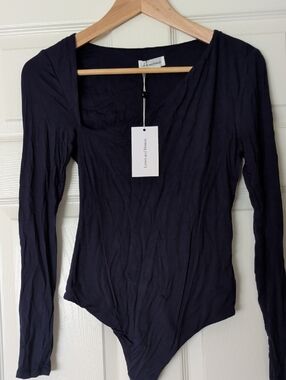 Lovers + Friends Navy Long Sleeve Scoop Bodysuit